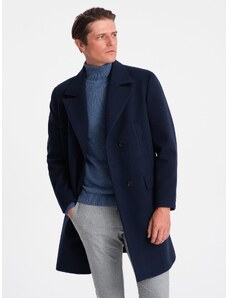 Ombre Men's double-breasted lined coat - navy blue