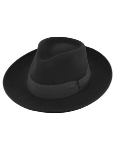 Fiebig - Headwear since 1903 Cestovný klobúk vlnený od Fiebig so širšou krempou - čierny s čiernou stuhou