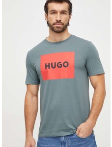 Bavlnené tričko HUGO zelená farba,s potlačou,50467952
