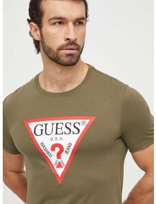 Bavlnené tričko Guess pánsky, zelená farba, s potlačou, M2YI71 I3Z14