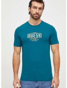 Bavlnené tričko Guess pánsky, tyrkysová farba, s potlačou, M4RI33 J1314