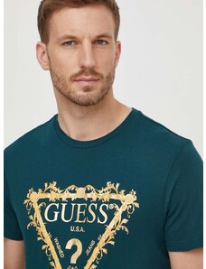 Bavlnené tričko Guess pánsky, zelená farba, s potlačou, M4RI62 K9RM1