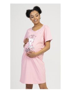 Vienetta Dámska materská nočná košeľa Little cat, farba světle růžová, 70% bavlna 30% polyester