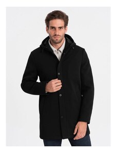 Ombre Clothing Pánsky zateplený kabát s kapucňou a skrytým zipsom V1 OM-COWC-0110 čierna