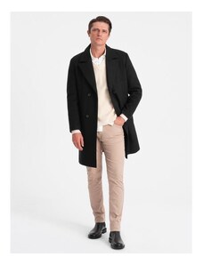 Ombre Clothing Pánsky dvojradový kabát s podšívkou V4 OM-COWC-0107 čierny