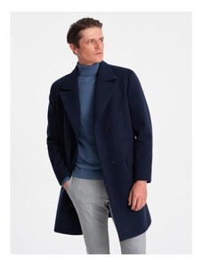 Ombre Clothing Pánsky dvojradový kabát s podšívkou V3 OM-COWC-0107 tmavomodrý