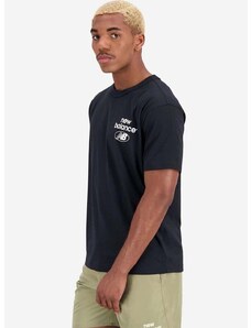 Bavlnené tričko New Balance MT31518BK-8BK, čierna farba, s potlačou