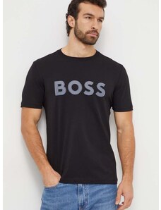 Bavlnené tričko Boss Green pánsky, čierna farba, s nášivkou, 50506344