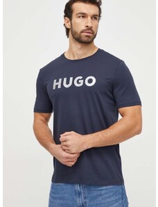 Bavlnené tričko HUGO pánsky,tmavomodrá farba,s potlačou,50506996