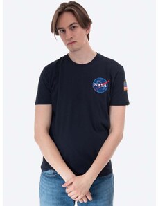 Bavlnené tričko Alpha Industries Space Shuttle T 176507.07, tmavomodrá farba, s potlačou