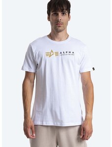 Bavlnené tričko Alpha Industries Label 118502FP.09-white, biela farba, s potlačou, 118502FP 09