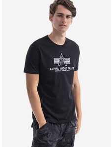 Bavlnené tričko Alpha Industries 118505.95-black, čierna farba, s nášivkou