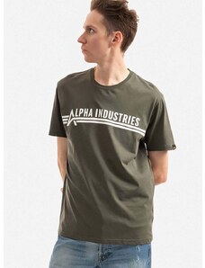 Bavlnené tričko Alpha Industries 126505.142-green, zelená farba, vzorované