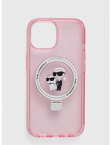 Puzdro na mobil Karl Lagerfeld iPhone 15 6.1 ružová farba
