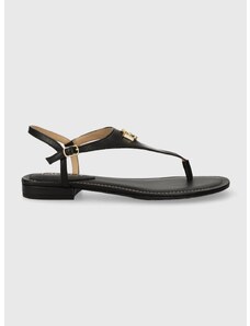 Kožené sandále Lauren Ralph Lauren Ellington dámske, čierna farba, 802941000000