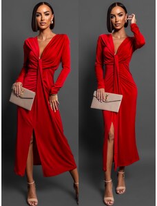 ErikaFashion Červené elegantné šaty BOREAS s výstrihom
