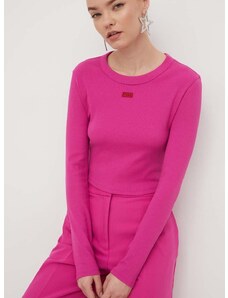 Tričko s dlhým rukávom HUGO dámsky, ružová farba, 50508617