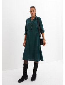 bonprix Flanelové blúzové šaty, midi dĺžka, kárované, farba zelená
