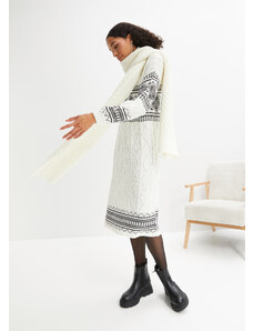 bonprix Pletené šaty po kolená, s nórskym vzorom a balónovými rukávmi, farba biela
