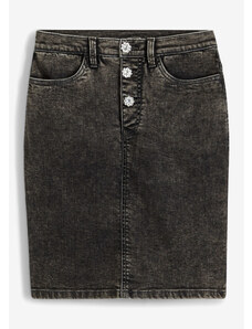 bonprix Džínsová sukňa s ozdobnými gombičkami, farba šedá, rozm. 48