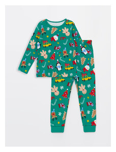 LC Waikiki Súprava chlapčenského pyžama s dlhým rukávom s dlhým rukávom a novoročným motívom