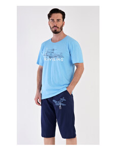 Gazzaz Pánske pyžamo bermudy Lietadlo, farba světle modrá, 100% bavlna