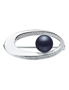 Gaura Pearls Stříbrná brož s černou perlou Brigitte, stříbro 925/1000