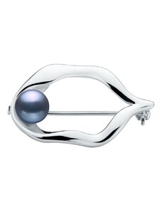 Gaura Pearls Stříbrná brož s černou perlou Agathe, stříbro 925/1000