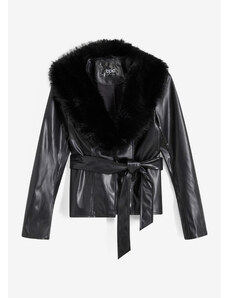 bonprix Koženková bunda s imitáciou kožušiny, farba čierna