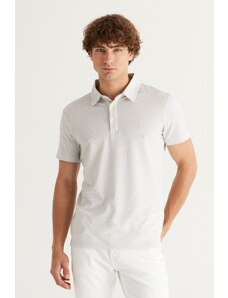 AC&Co / Altınyıldız Classics pánske šedo-biele ľahko žehliteľné slim fit polo tričko s krátkym rukávom s krátkym rukávom.