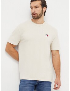 Bavlnené tričko Tommy Jeans pánsky, béžová farba, s nášivkou, DM0DM17995
