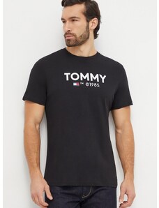 Bavlnené tričko Tommy Jeans pánsky, čierna farba, s potlačou, DM0DM18264