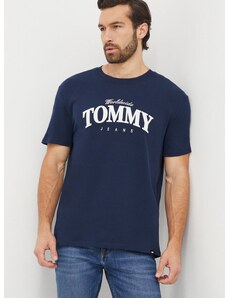 Bavlnené tričko Tommy Jeans pánsky, tmavomodrá farba, s potlačou, DM0DM18274