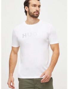 Bavlnené tričko HUGO pánske,biela farba,s potlačou,50506996