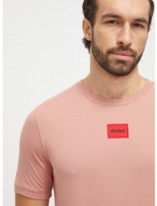 Bavlnené tričko HUGO ružová farba, s nášivkou, 50447978