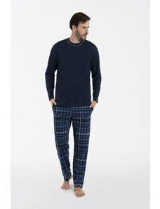 Italian Fashion Men's pyjamas Ruben, long sleeves, long pants - navy blue/print
