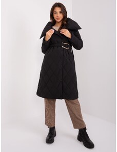 Fashionhunters Black quilted winter jacket with belt