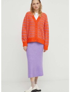 Vlnená sukňa American Vintage fialová farba, midi, rovný strih