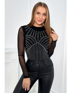 Kesi Knitted bodysuit blouse with tulle sleeves black
