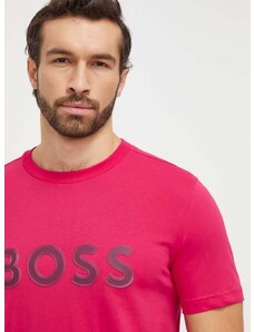 Bavlnené tričko Boss Green pánsky, ružová farba, s nášivkou, 50506344
