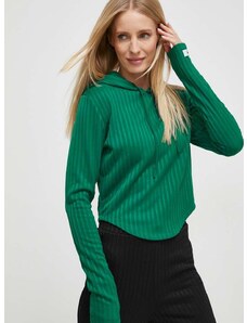 Mikina Guess ANNEKA dámska, zelená farba, s kapucňou, jednofarebná, V4RQ03 KC2U2