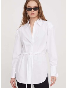 Bavlnená košeľa HUGO dámska,biela farba,voľný strih,s klasickým golierom,50513277