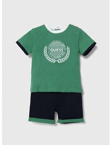 Detská bavlnená súprava Guess zelená farba