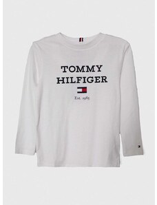 Detská bavlnená košeľa s dlhým rukávom Tommy Hilfiger biela farba, s potlačou
