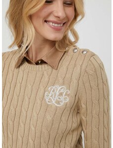Bavlnený sveter Lauren Ralph Lauren béžová farba,200925325