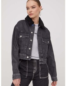 Rifľová bunda Karl Lagerfeld Jeans dámska, šedá farba, prechodná, oversize