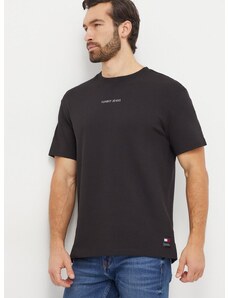 Bavlnené tričko Tommy Jeans pánsky,čierna farba,s nášivkou,DM0DM18266