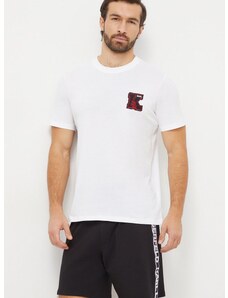 Bavlnené tričko Karl Lagerfeld pánsky, biela farba, s nášivkou