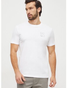 Bavlnené tričko HUGO pánsky, biela farba, s potlačou, 50508944