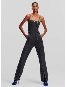 Rifľový overal Karl Lagerfeld Jeans šedá farba, bavlnený, s hlbokým výstrihom